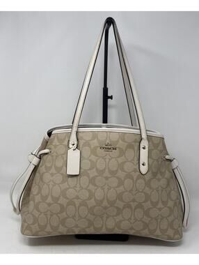 Coach Signature Drawstring Carryall Coated Canvas Shoulder Bag Light Khaki Chalk